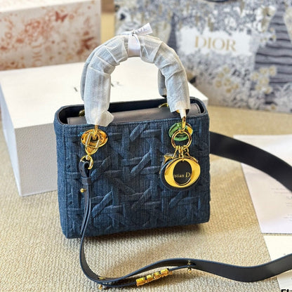 Sac Lady petit format en jean Cannage graphique bleu