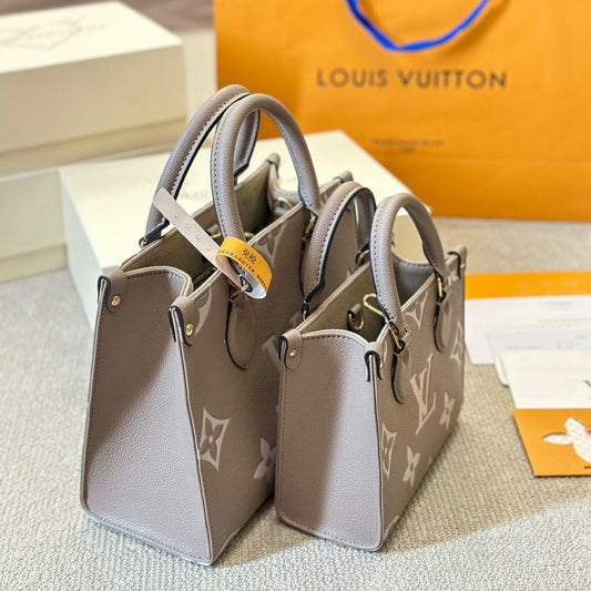 Sac cabas Onthego en cuir embossé gris