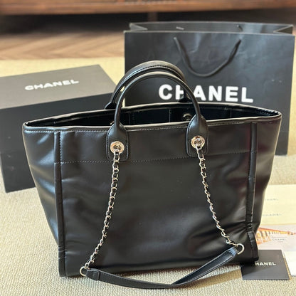 Grand sac fourre-tout en cuir noir