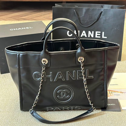 Grand sac fourre-tout en cuir noir