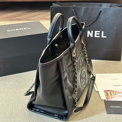 Grand sac fourre-tout en cuir noir