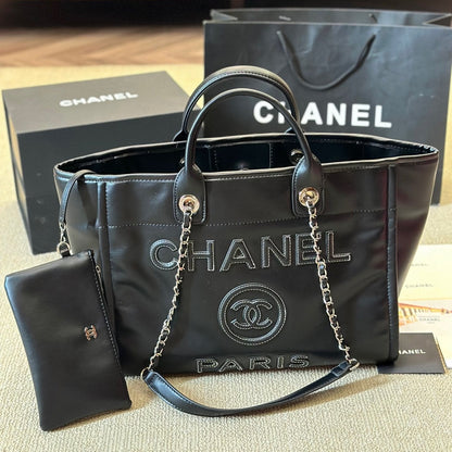 Grand sac fourre-tout en cuir noir