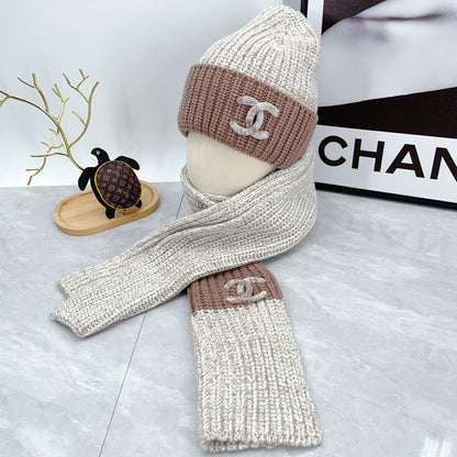 Ensemble bonnet tricoté tendance + écharpe
