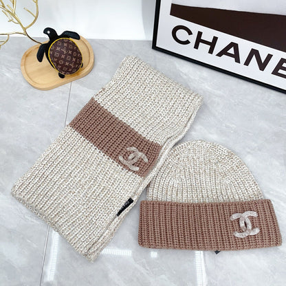 Ensemble bonnet tricoté tendance + écharpe