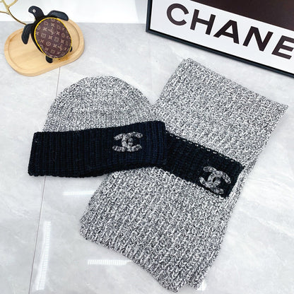 Ensemble bonnet tricoté tendance + écharpe