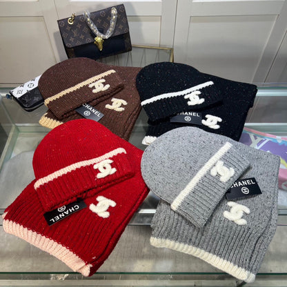Ensemble Bonnet et Écharpe en Tricot Couleur Pointue