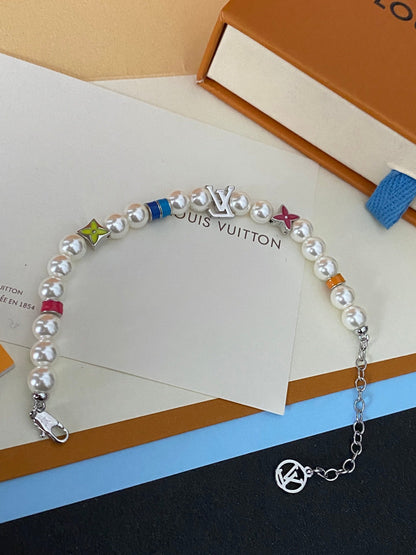 Pulsera de moda de perlas y flores