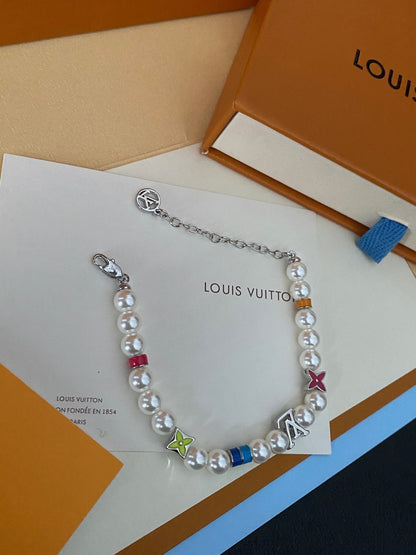 Pulsera de moda de perlas y flores