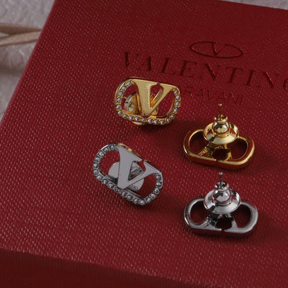 Pendientes de botón en V con diamante vintage