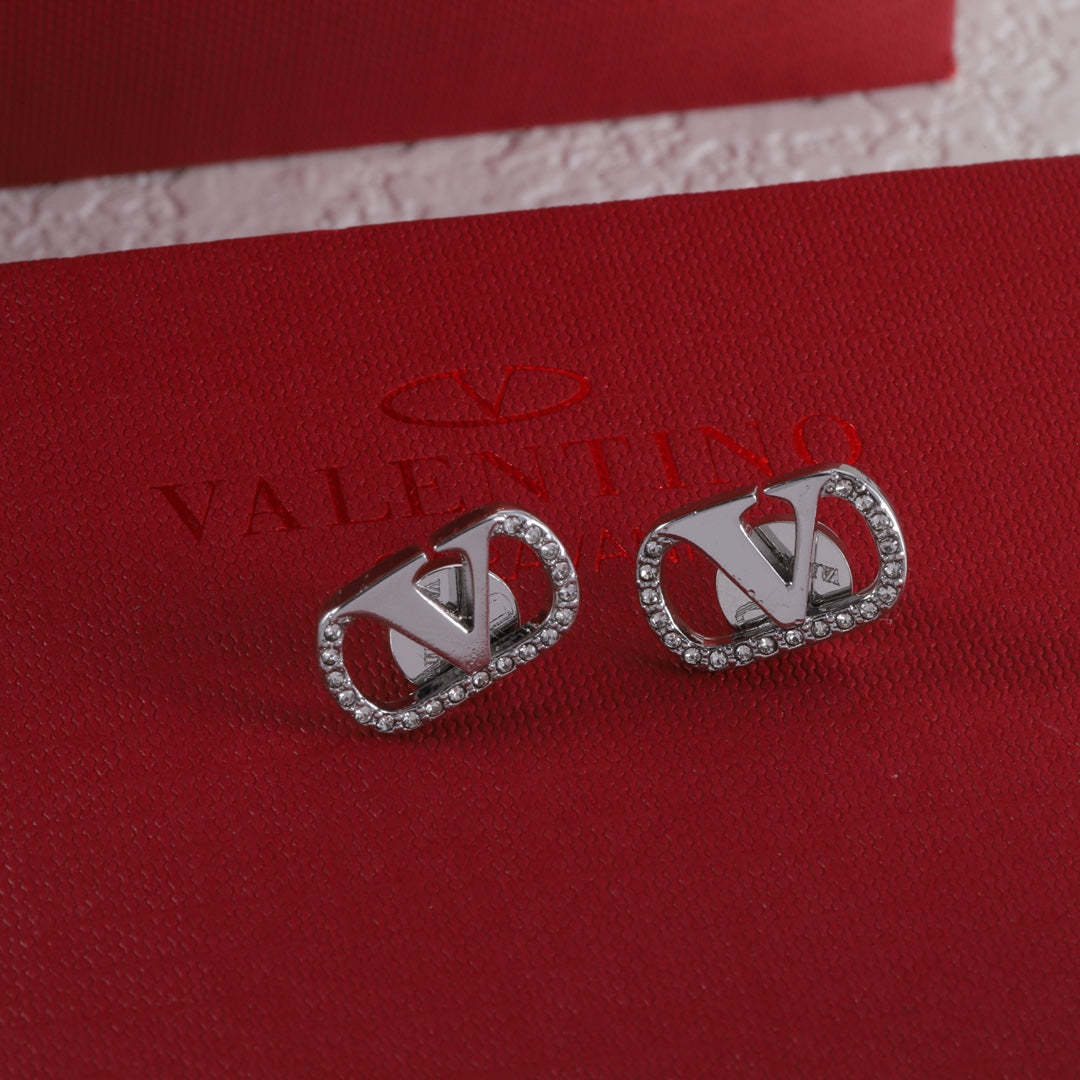 Pendientes de botón en V con diamante vintage