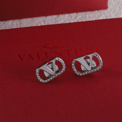 Pendientes de botón en V con diamante vintage