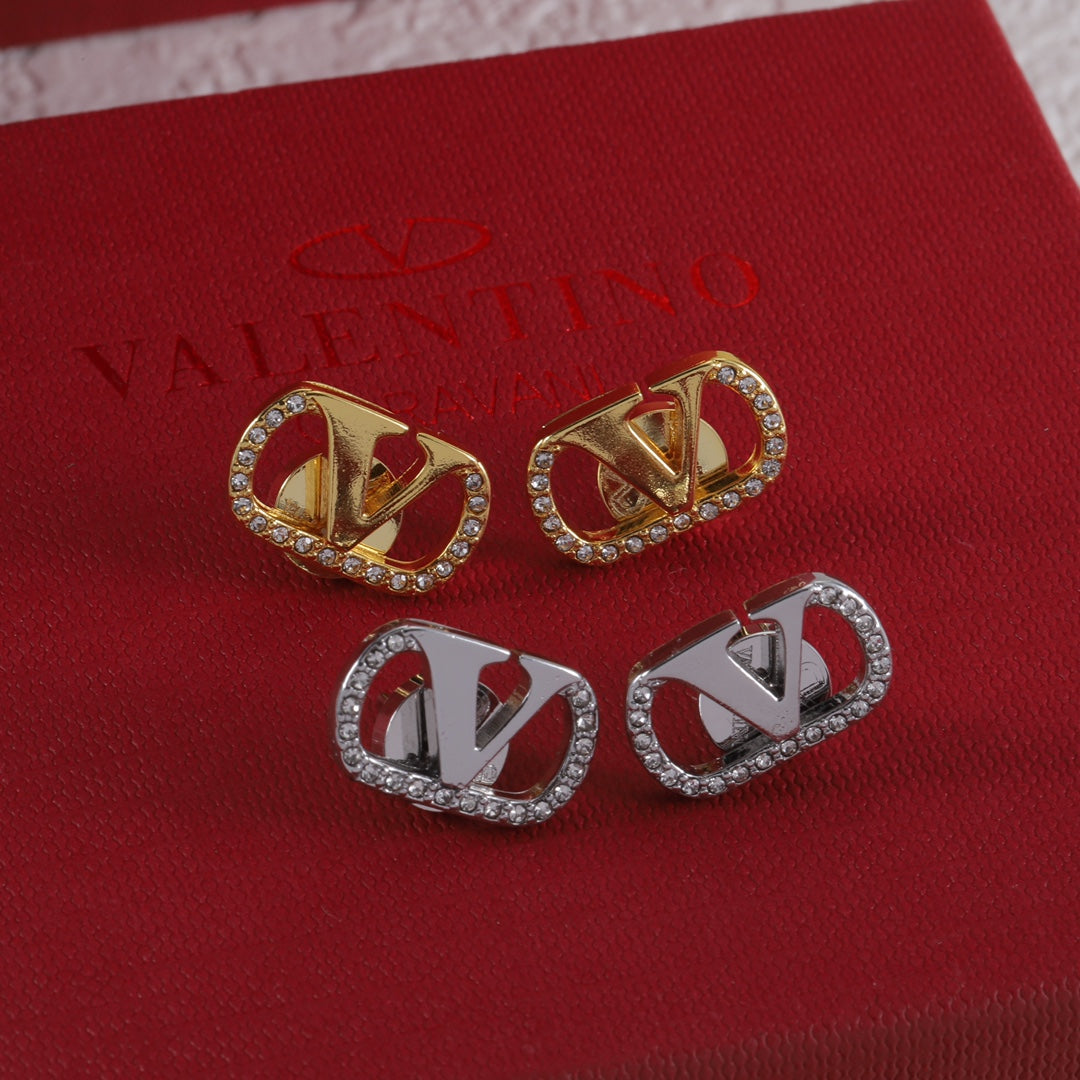 Pendientes de botón en V con diamante vintage
