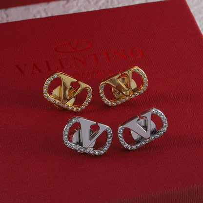 Pendientes de botón en V con diamante vintage
