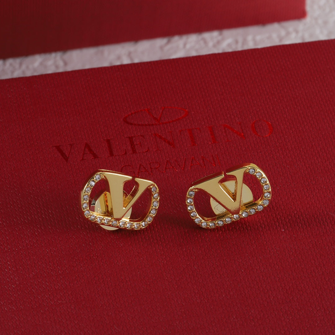 Pendientes de botón en V con diamante vintage