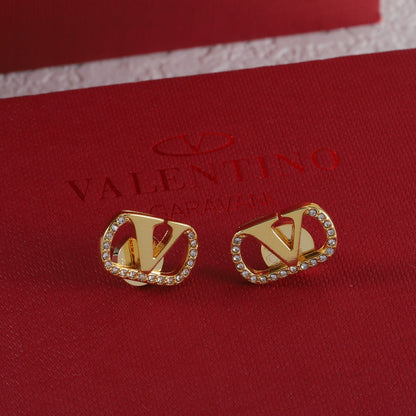 Pendientes de botón en V con diamante vintage