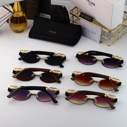 Lunettes de soleil rondes en métal sans monture rétro