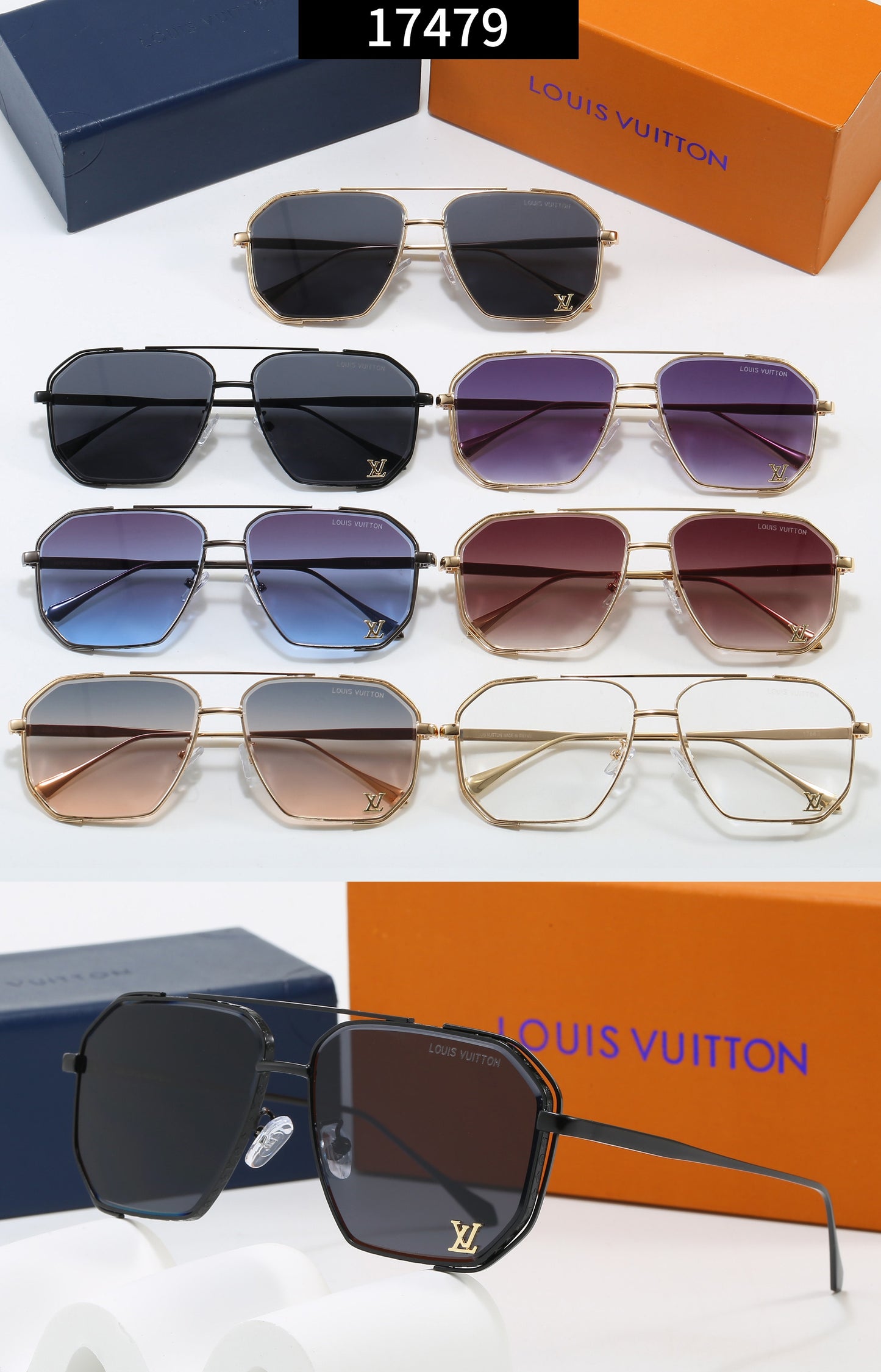 7 Color Double Bridge Square Sunglasses 6A011
